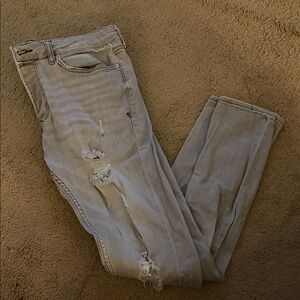Topman Light Gray Distressed Stretch Skinny Jeans